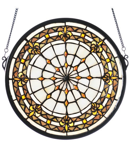 Meyda Lighting 13" Round Fleur-de-Lis Medallion Stained Glass Window 49839 Chandelier Palace