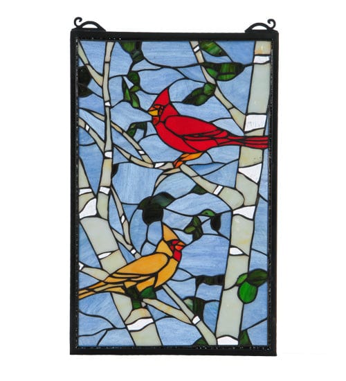 Meyda Lighting 13"W X 10"H Cardinals Morning Stained Glass Window 119436 Chandelier Palace