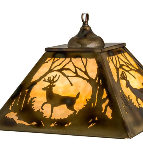 Meyda Lighting 16" Square Deer in the Woods Pendant 164573 Chandelier Palace