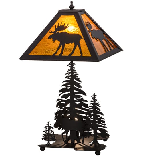 Meyda Lighting 21"H Moose Through the Trees W/Lighted Base Table Lamp 151467 Chandelier Palace