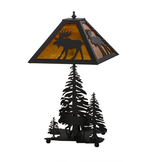 Meyda Lighting 21"H Moose Through the Trees W/Lighted Base Table Lamp 151467 Chandelier Palace