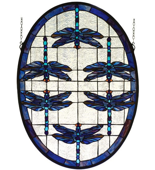 Meyda Lighting 22"W X 30"H Dragonflies Oval Stained Glass Window 78087 Chandelier Palace