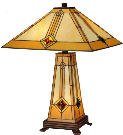 Meyda Lighting 23"H Diamond Mission Lighted Base Table Lamp 138111 Chandelier Palace