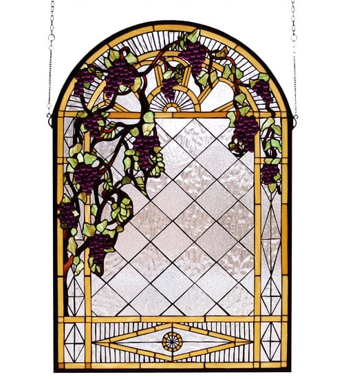 Meyda Lighting 24"W X 36"H Grape Diamond Trellis Stained Glass Window 66048 Chandelier Palace