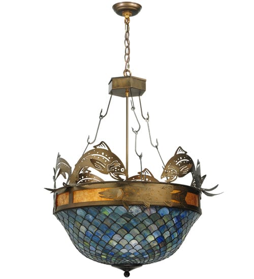 Meyda Lighting 30"W Catch of the Day Fishscale Inverted Pendant 124101 Chandelier Palace