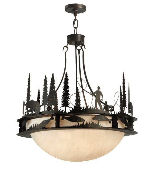 Meyda Lighting 32"W Fisherman Grizzly Bear Inverted Pendant 120160 Chandelier Palace