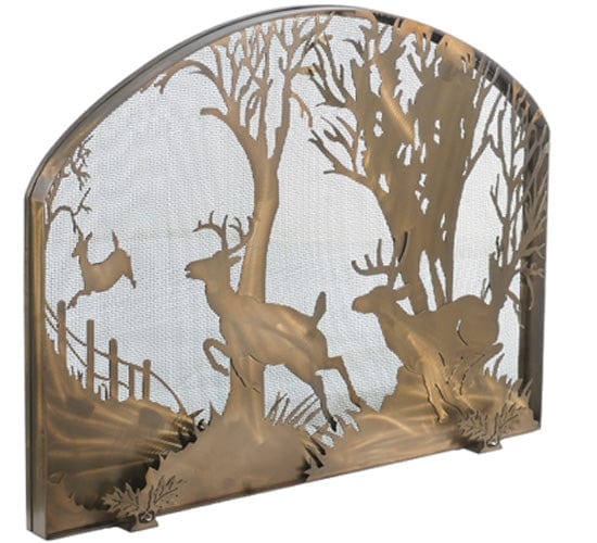 Meyda Lighting 39.5"W X 30"H Deer on the Loose Arched Fireplace Screen 107759 Chandelier Palace