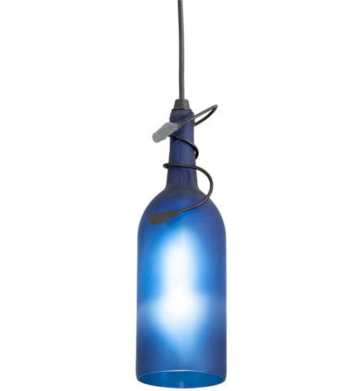 Meyda Lighting 4" Wide Tuscan Vineyard Frosted Blue Wine Bottle Mini Pendant 71193 Chandelier Palace