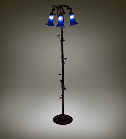 Meyda Lighting 58" High Blue Tiffany Pond Lily 3 Light Floor Lamp 31333 Chandelier Palace