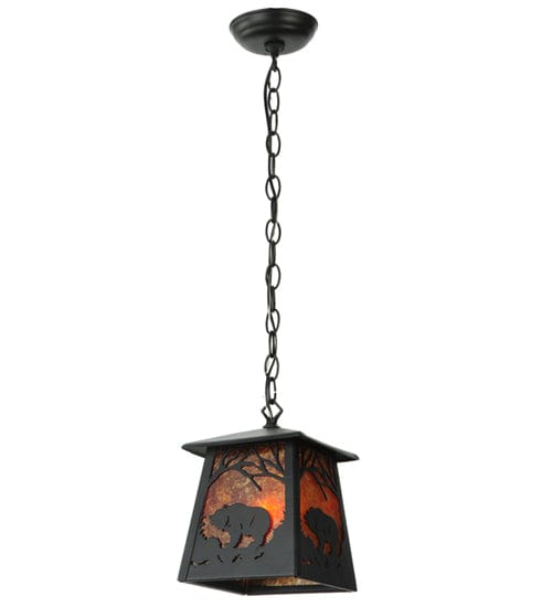 Meyda Lighting 7.5"Sq Grizzly Bear at Dawn Mini Pendant 142022 Chandelier Palace