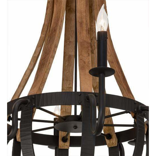 2nd Ave Lighting Chandeliers Wrought Iron & Natural Wood / Glass Fabric Idalight Barrel Stave Chandelier By 2nd Ave Lighting 152768