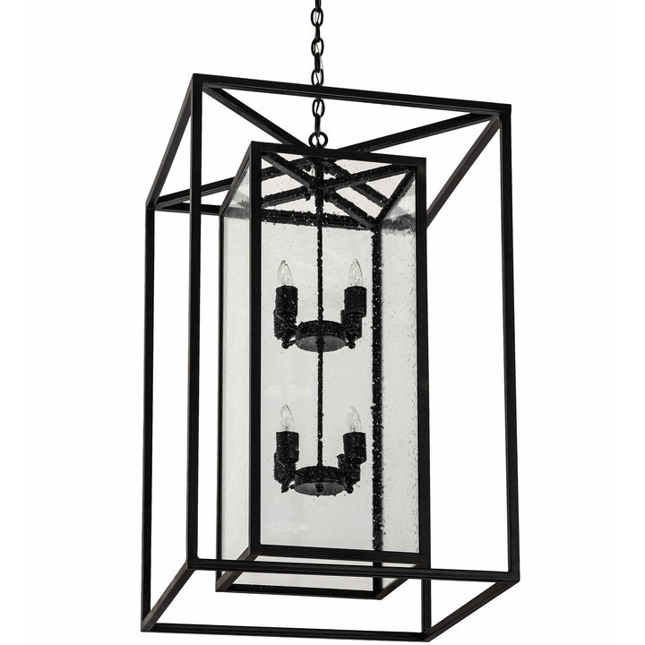 2nd Ave Lighting Pendants Textured Black / Clear Seeded Glass Kitzi Box Pendant By 2nd Ave Lighting 214846
