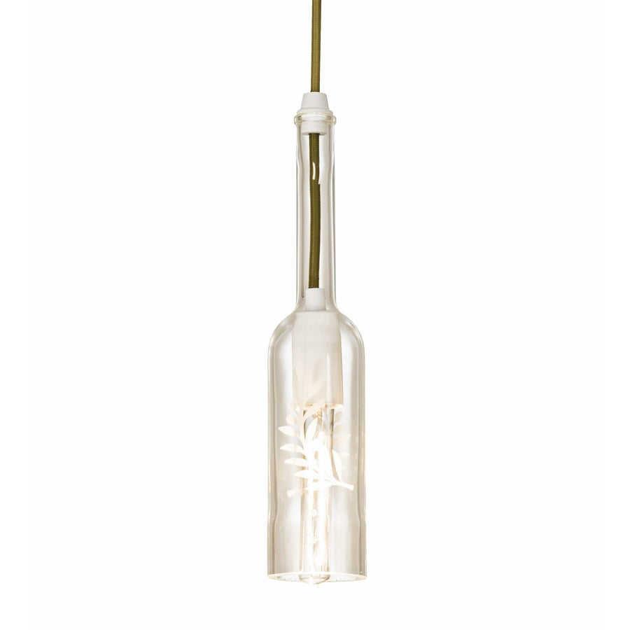 2nd Ave Lighting Pendants Matte White / Sprig Etched On Clear Glass / Glass Wine Bottle Pendant By 2nd Ave Lighting 218956