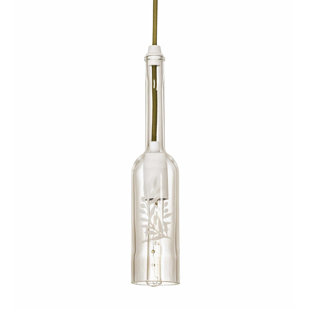 2nd Ave Lighting Pendants Matte White / Sprig Etched On Clear Glass / Glass Wine Bottle Pendant By 2nd Ave Lighting 218956