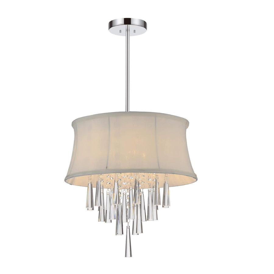 CWI Lighting Chandeliers Chrome Audrey 4 Light Drum Shade Chandelier with Chrome finish by CWI Lighting 5532P16C (Off White)