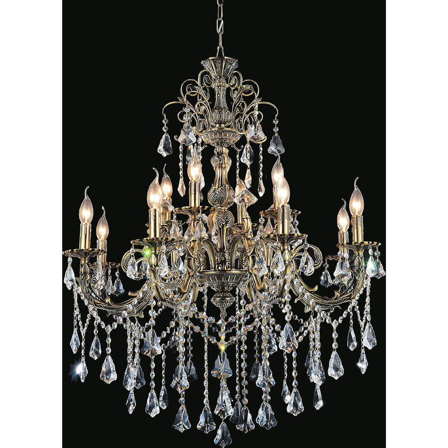 CWI Lighting Chandeliers Antique Brass / K9 Clear Brass 12 Light Up Chandelier with Antique Brass finish by CWI Lighting 2011P36AB-12