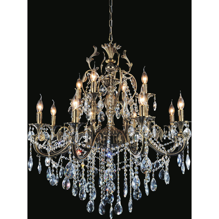 CWI Lighting Chandeliers Antique Brass / K9 Clear Brass 12 Light Up Chandelier with Antique Brass finish by CWI Lighting 2013P36AB-12