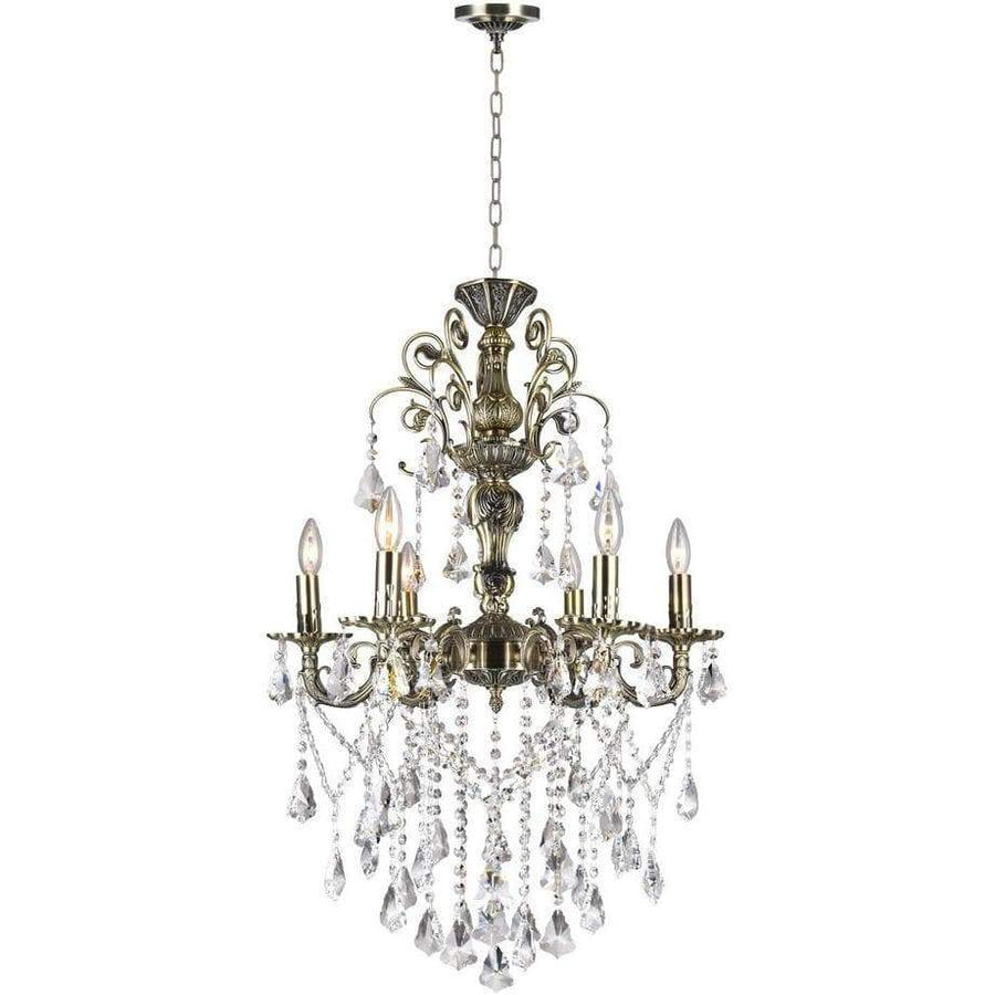 CWI Lighting Chandeliers Antique Brass / K9 Clear Brass 6 Light Up Chandelier with Antique Brass finish by CWI Lighting 2011P24AB-6