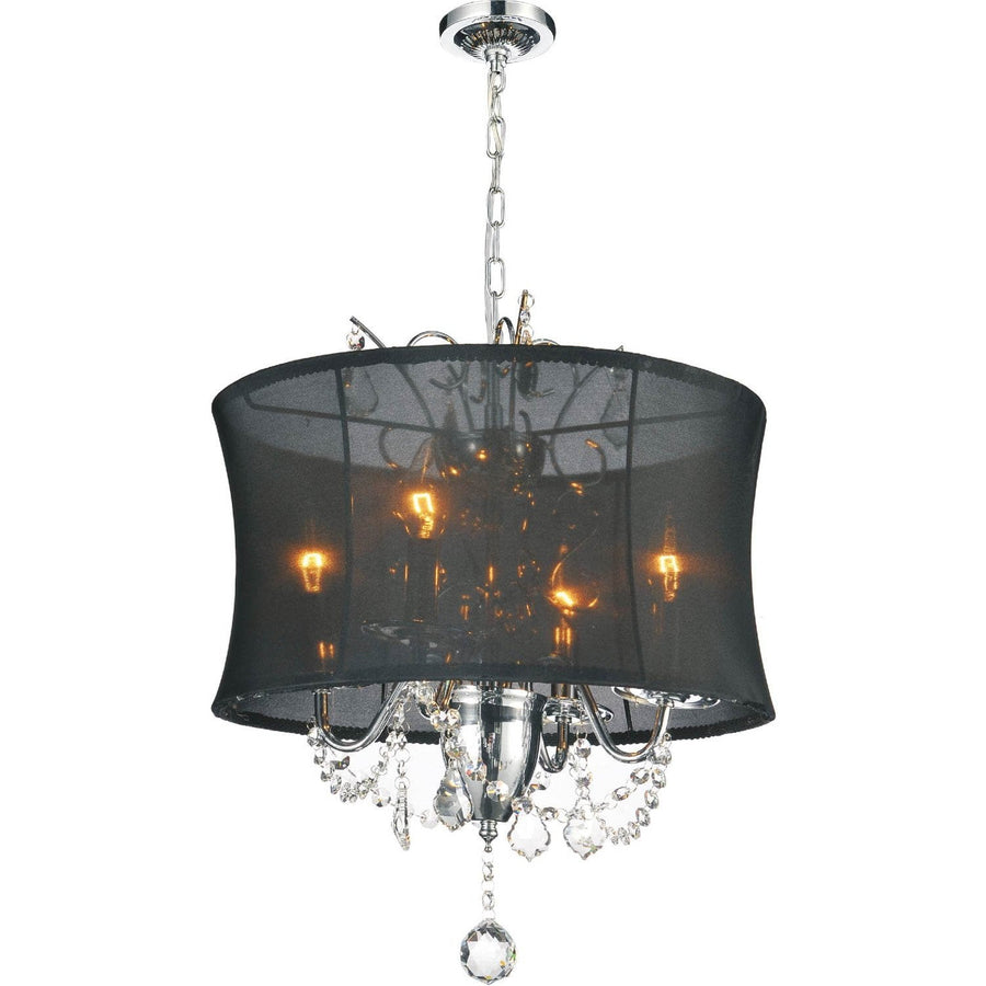 CWI Lighting Chandeliers Chrome / K9 Clear Charlotte 4 Light Drum Shade Chandelier with Chrome finish by CWI Lighting 5335P16C (Black)