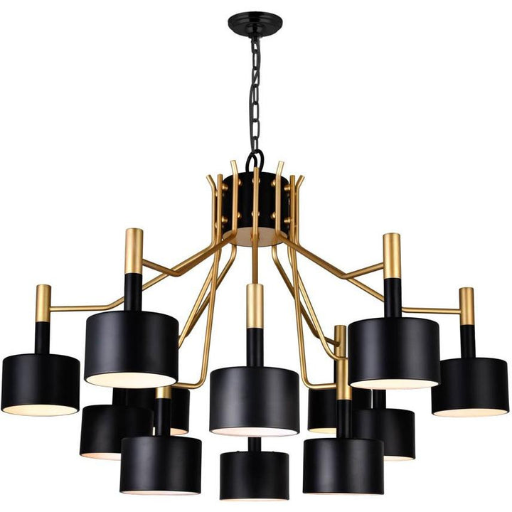 CWI Lighting Chandeliers Matte Black & Satin Gold Corna 12 Light Down Chandelier with Matte Black & Satin Gold finish by CWI Lighting 1017P32-12-129