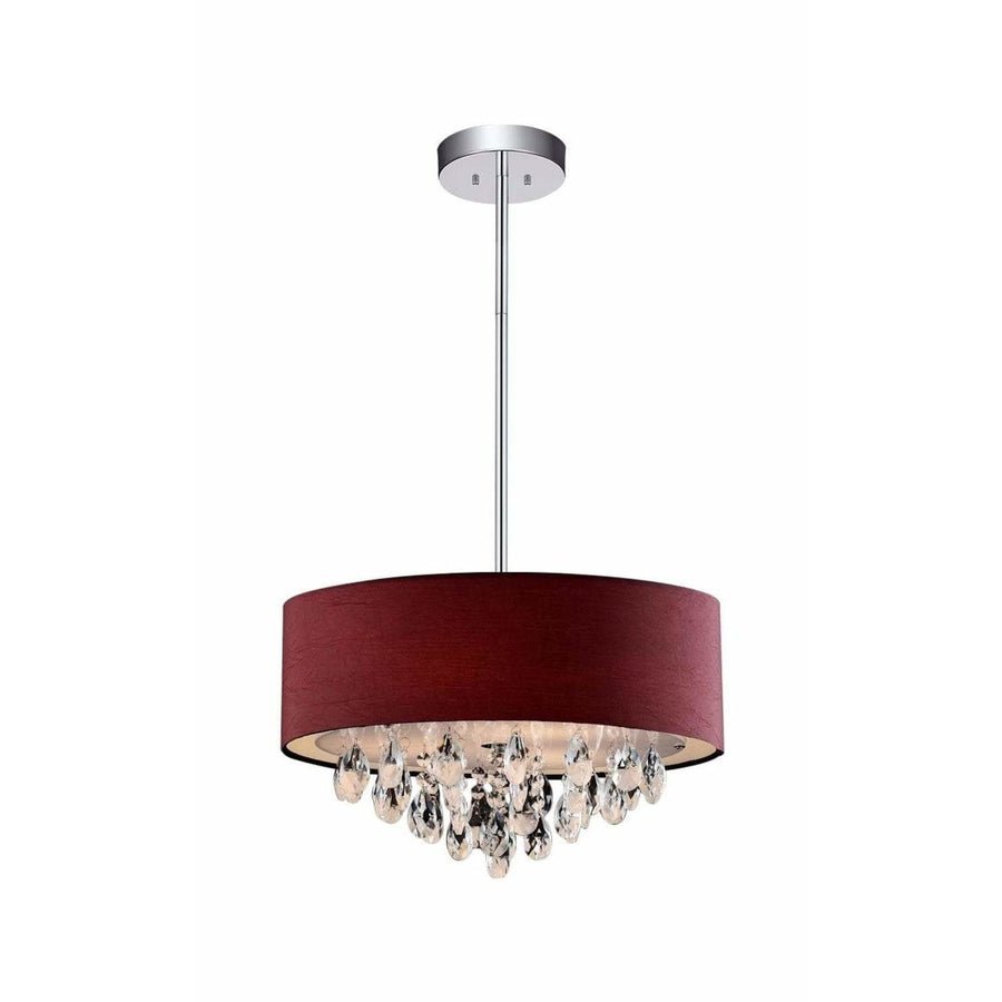 CWI Lighting Chandeliers Chrome / K9 Clear Dash 4 Light Drum Shade Chandelier with Chrome finish by CWI Lighting 5443P18C (Wine Red)