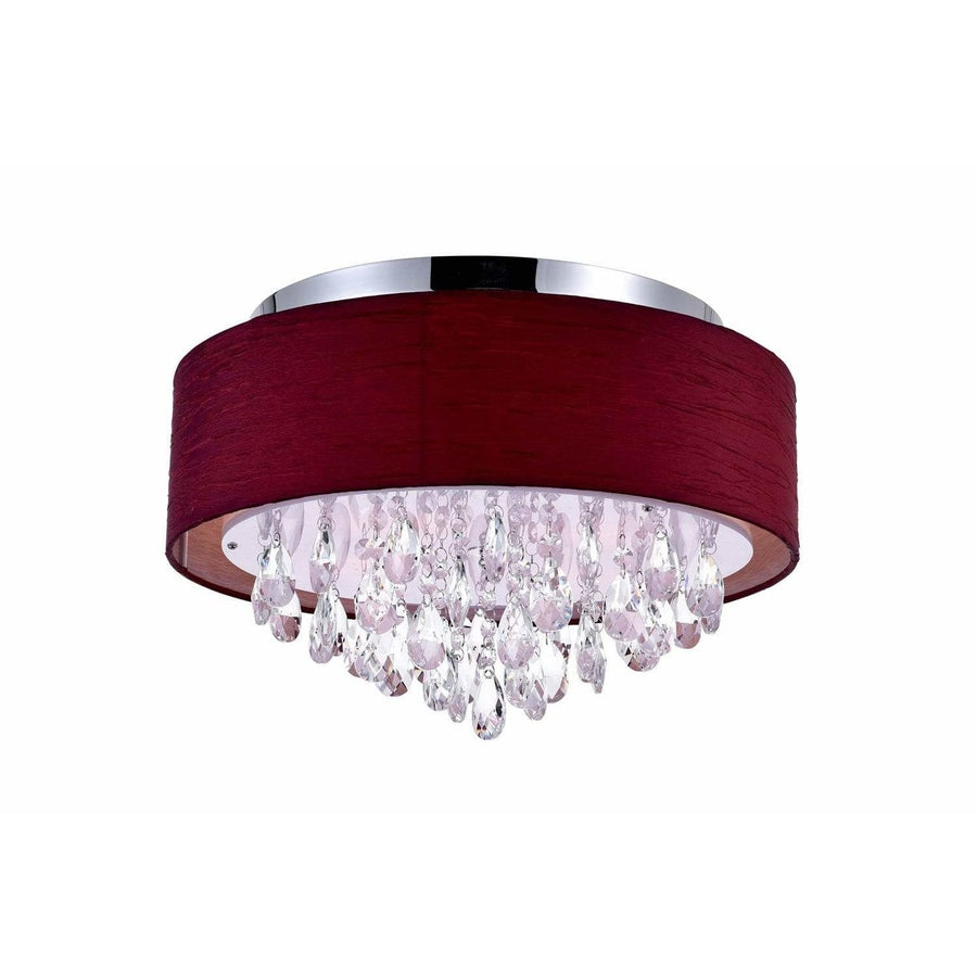CWI Lighting Flush Mounts Chrome / K9 Clear Dash 4 Light Drum Shade Flush Mount with Chrome finish by CWI Lighting 5443C18C (Wine Red)