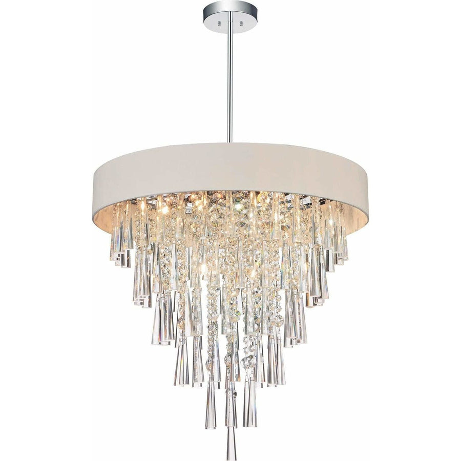 CWI Lighting Chandeliers Chrome / K9 Clear Franca 8 Light Drum Shade Chandelier with Chrome finish by CWI Lighting 5523P22C (Off White)