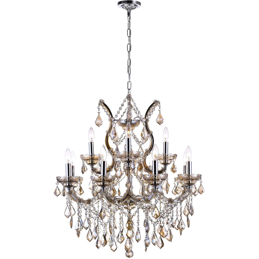 CWI Lighting Chandeliers Chrome / K9 Cognac Maria Theresa 13 Light Up Chandelier with Chrome finish by CWI Lighting 8311P30C-13 (Cognac)