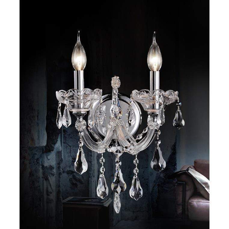 CWI Lighting Wall Sconces Chrome / K9 Clear Maria Theresa 2 Light Wall Sconce with Chrome finish by CWI Lighting 8318W12C-2 (Clear)