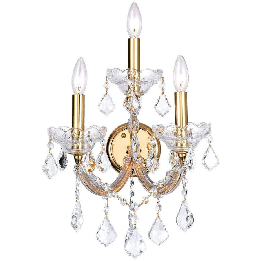 CWI Lighting Wall Sconces Gold / K9 Clear Maria Theresa 3 Light Wall Sconce with Gold finish by CWI Lighting 8318W12G-3