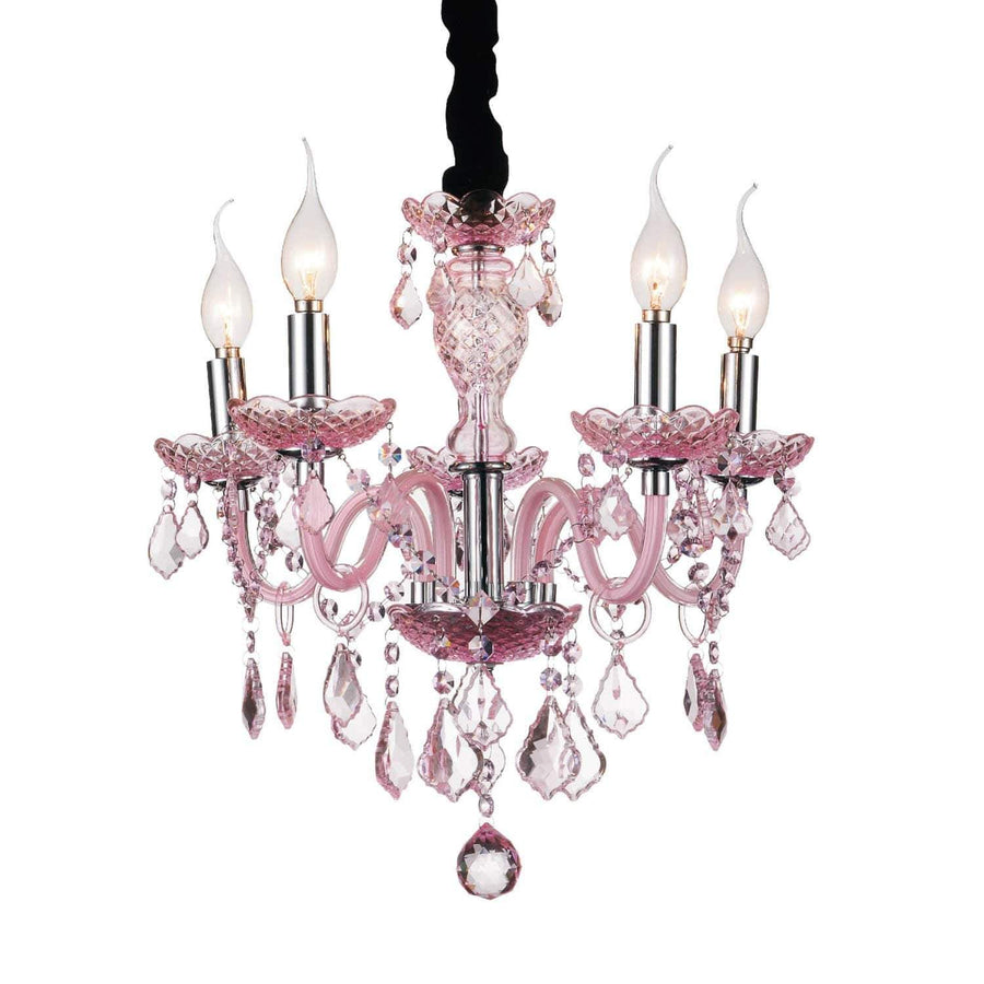 CWI Lighting Chandeliers Chrome / K9 Pink Princeton 5 Light Up Chandelier with Chrome finish by CWI Lighting 8268P18C-5 (Pink)