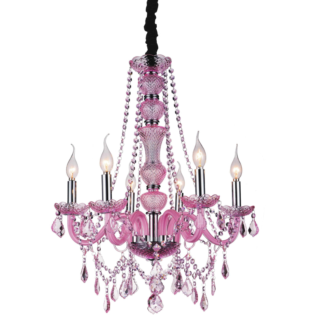 CWI Lighting Chandeliers Chrome / K9 Clear Princeton 6 Light Up Chandelier with Chrome finish by CWI Lighting 8268P22C-6(Pink)