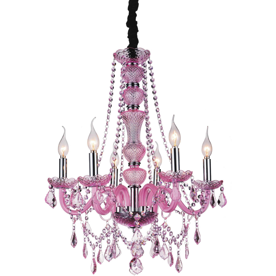 CWI Lighting Chandeliers Chrome / K9 Clear Princeton 6 Light Up Chandelier with Chrome finish by CWI Lighting 8268P22C-6(Pink)