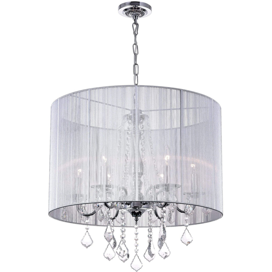 CWI Lighting Chandeliers Chrome / K9 Clear Sheer 6 Light Drum Shade Chandelier with Chrome finish by CWI Lighting 5002P24C(S)
