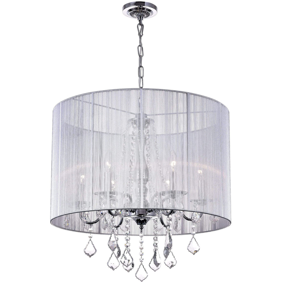 CWI Lighting Chandeliers Chrome / K9 Clear Sheer 6 Light Drum Shade Chandelier with Chrome finish by CWI Lighting 5002P24C(W)