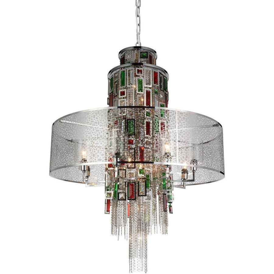 CWI Lighting Chandeliers Chrome / K9 Multicoloured Stained 15 Light Drum Shade Chandelier with Chrome finish by CWI Lighting 5647P32C