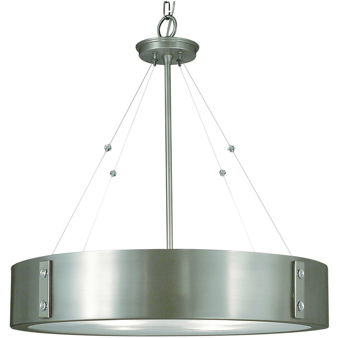Framburg Chandeliers Satin Pewter with Polished Nickel Accents 4-Light Satin Pewter/Polished Nickel Oracle Dining Chandelier by Framburg 5395