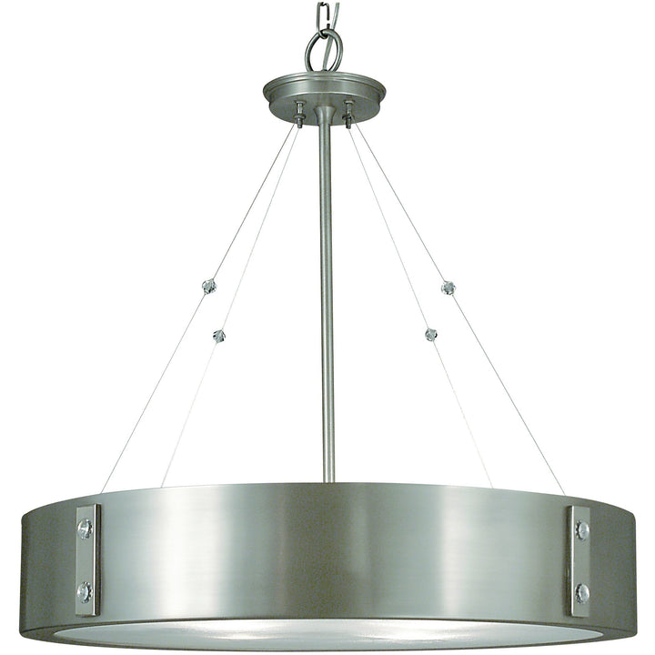 Framburg Chandeliers Satin Pewter with Polished Nickel Accents 4-Light Satin Pewter/Polished Nickel Oracle Dining Chandelier by Framburg 5395