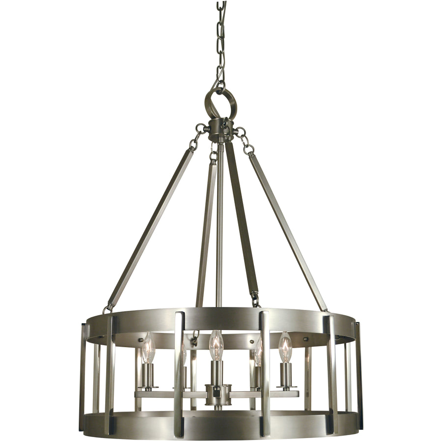 Framburg Chandeliers Satin Pewter with Polished Nickel 5-Light Satin Pewter/Polished Nickel Pantheon Pendant by Framburg 4665
