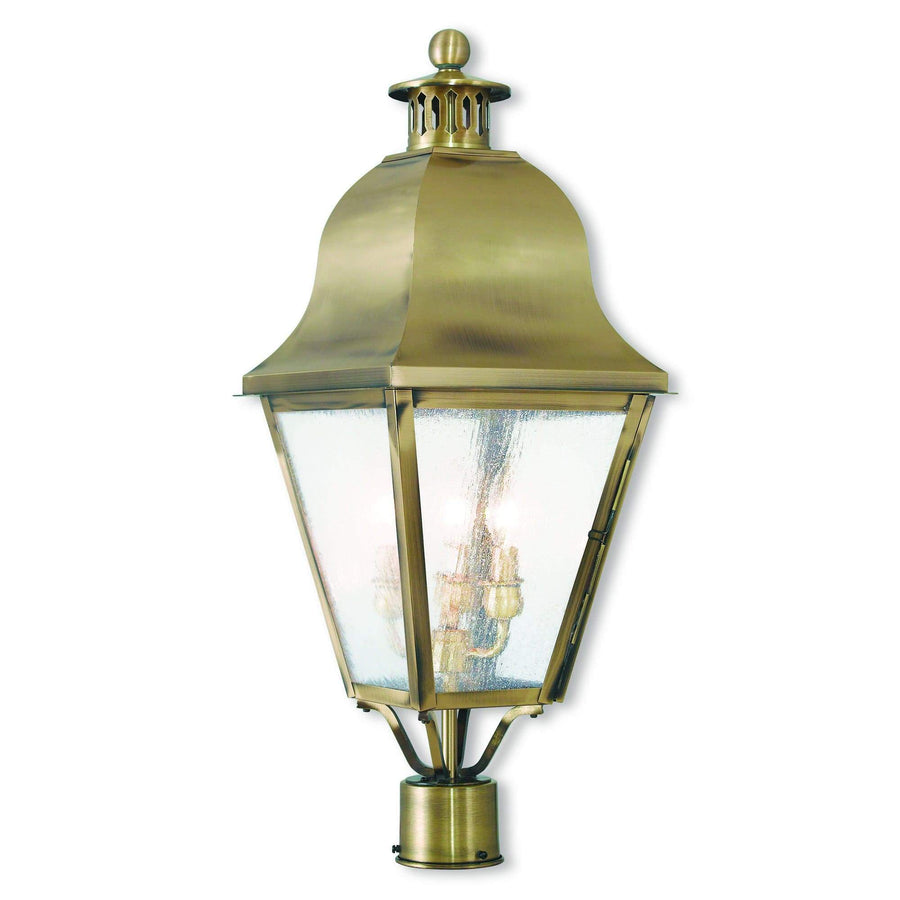 Livex Lighting Outdoor Post Top Lanterns Antique Brass / Seeded Glass Amwell Antique Brass Outdoor Post Top Lantern By Livex Lighting 2556-01