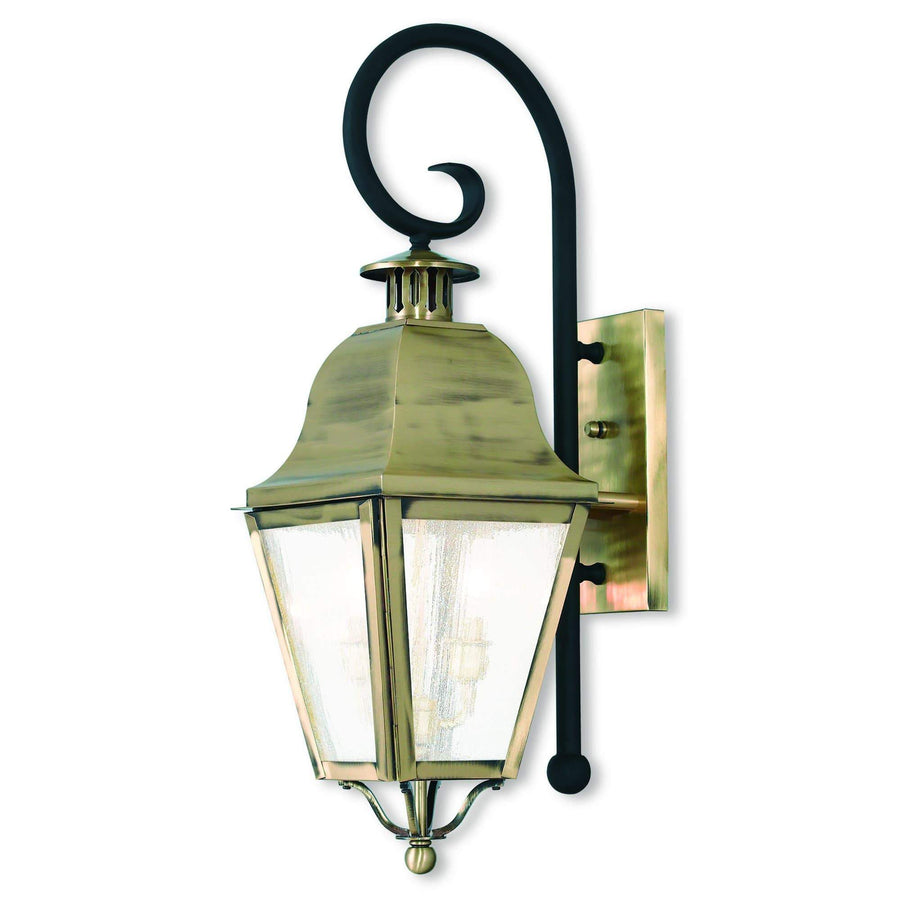 Livex Lighting Outdoor Wall Lanterns Antique Brass / Seeded Glass Amwell Antique Brass Outdoor Wall Lantern By Livex Lighting 2551-01