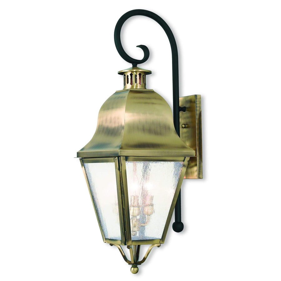 Livex Lighting Outdoor Wall Lanterns Antique Brass / Seeded Glass Amwell Antique Brass Outdoor Wall Lantern By Livex Lighting 2555-01