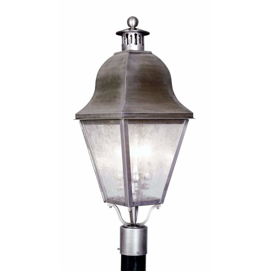 Livex Lighting Outdoor Post Top Lanterns Vintage Pewter / Seeded Glass Amwell Vintage Pewter Outdoor Post Top Lantern By Livex Lighting 2556-29