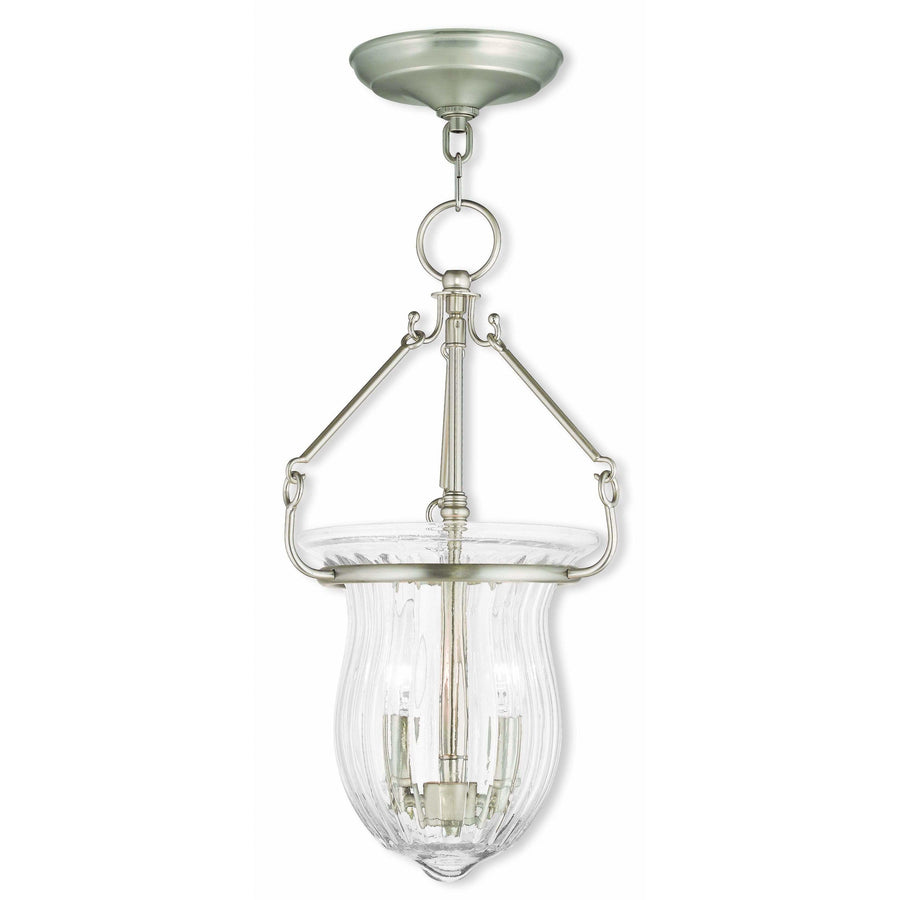 Livex Lighting Pendants Brushed Nickel / Hand Crafted Fluted Clear Glass Andover Brushed Nickel Pendant By Livex Lighting 50942-91