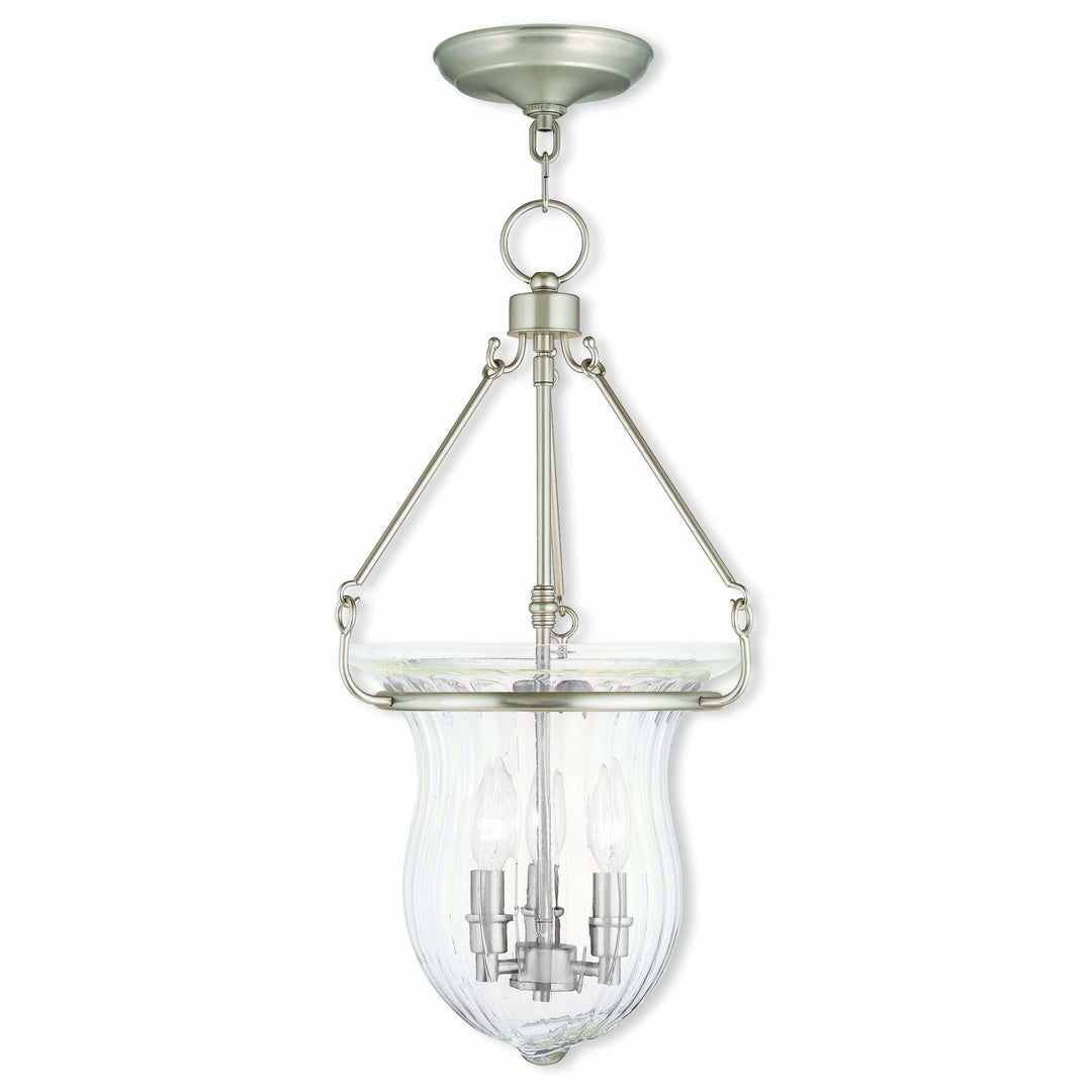 Livex Lighting Pendants Brushed Nickel / Hand Crafted Fluted Clear Glass Andover Brushed Nickel Pendant By Livex Lighting 50944-91