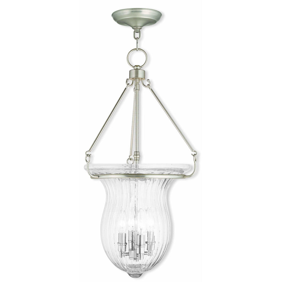 Livex Lighting Pendants Brushed Nickel / Hand Crafted Fluted Clear Glass Andover Brushed Nickel Pendant By Livex Lighting 50946-91