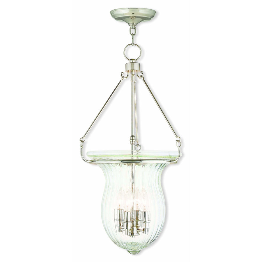 Livex Lighting Pendants Polished Nickel / Hand Crafted Fluted Clear Glass Andover Polished Nickel Pendant By Livex Lighting 50946-35