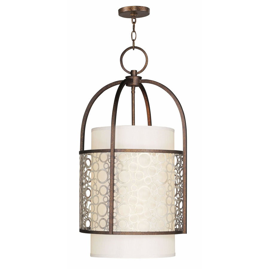 Livex Lighting Hall/Foyers Palacial Bronze with Gilded Accents / Silk Champagne Hardback Shade Avalon Palacial Bronze with Gilded Accents Hall/Foyer By Livex Lighting 8677-64