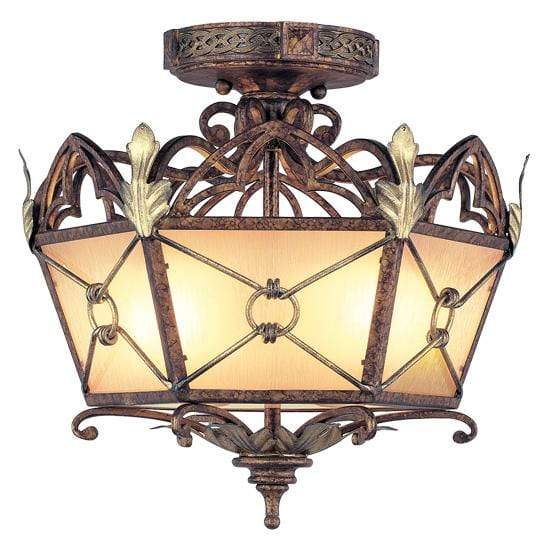 Livex Lighting Ceiling Mounts Palacial Bronze with Gilded Accents / Gold Dusted Art Glass Bristol Manor Palacial Bronze with Gilded Accents Ceiling Mount By Livex Lighting 8823-64