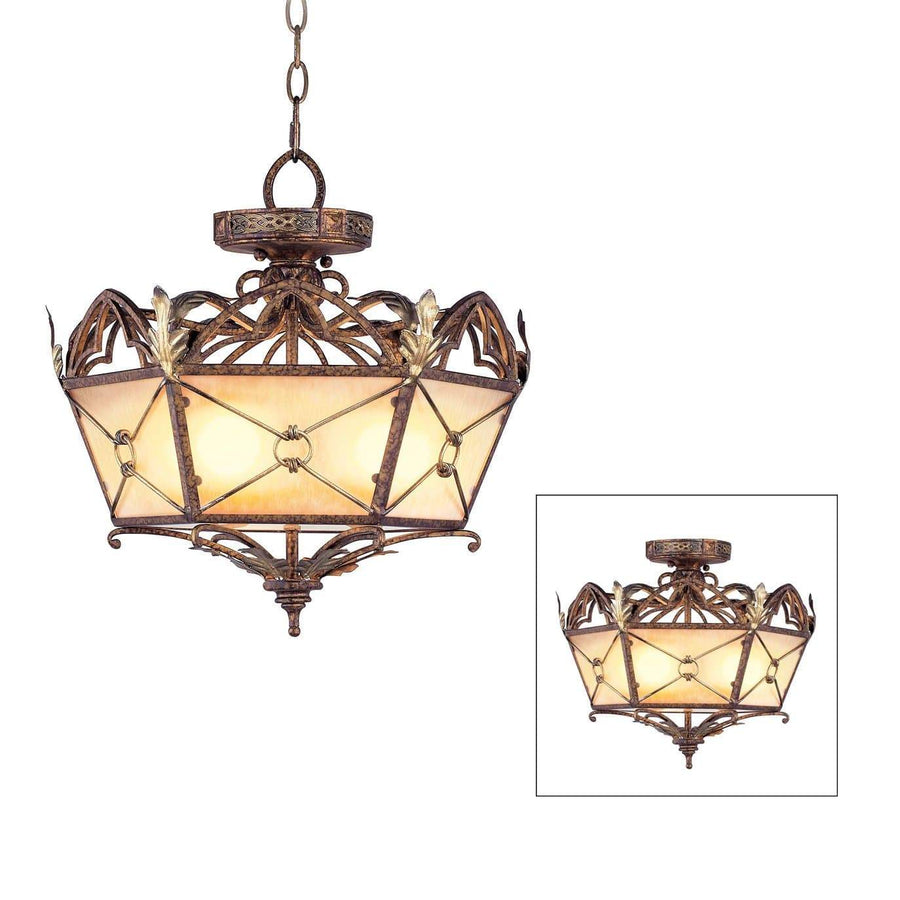 Livex Lighting Convertible Chain Hang/Ceiling Mounts Palacial Bronze with Gilded Accents / Gold Dusted Art Glass Bristol Manor Palacial Bronze with Gilded Accents Convertible Chain Hang/Ceiling Mount By Livex Lighting 8824-64